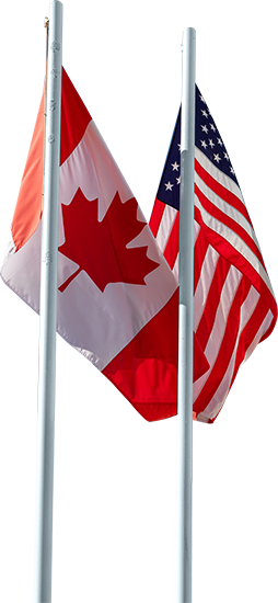 A Canadian and an America flag
